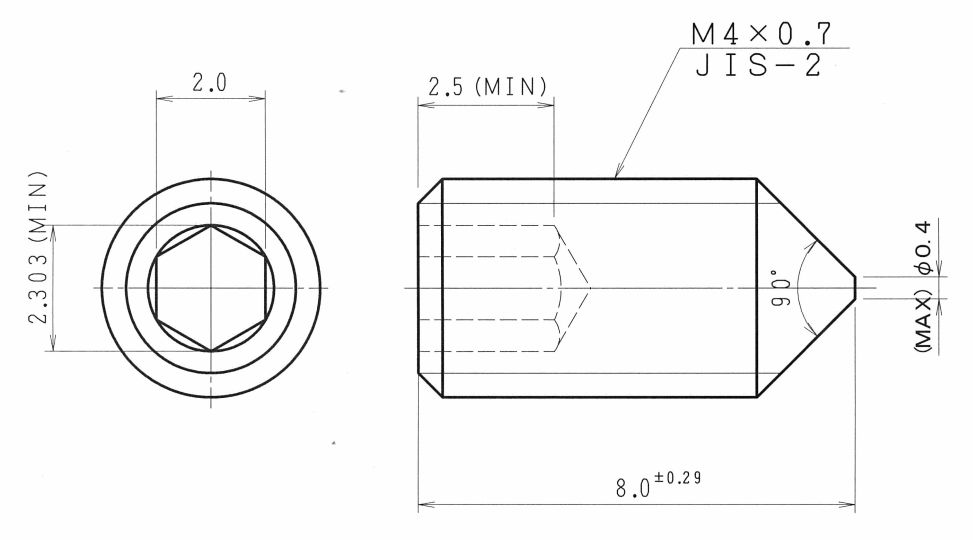 M4 Hexagon socket set screws sizes chart